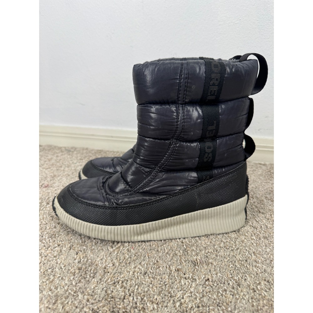 Sorel Puffy Puffer Mid Black Waterproof Winter Boots Womens Size 8.5  Slip On